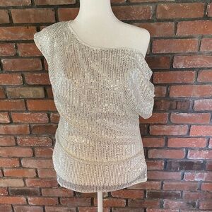Silver Sequin Off-Shoulder Blouse, Sz L